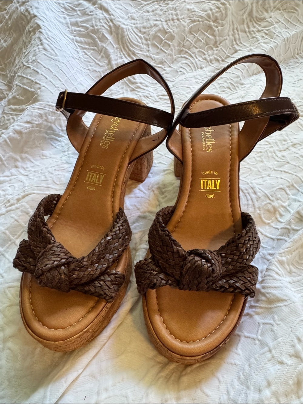 Seychelles Brown Braided Leather Wedge Sandals